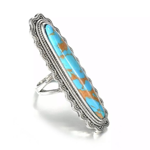 NEW!🌸🌛🌟SO PRETTY SILVER & TURQUOISE RING~NWT - Picture 4 of 4